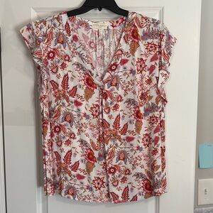 Cynthia Rowley Red and Pink Floral Blouse